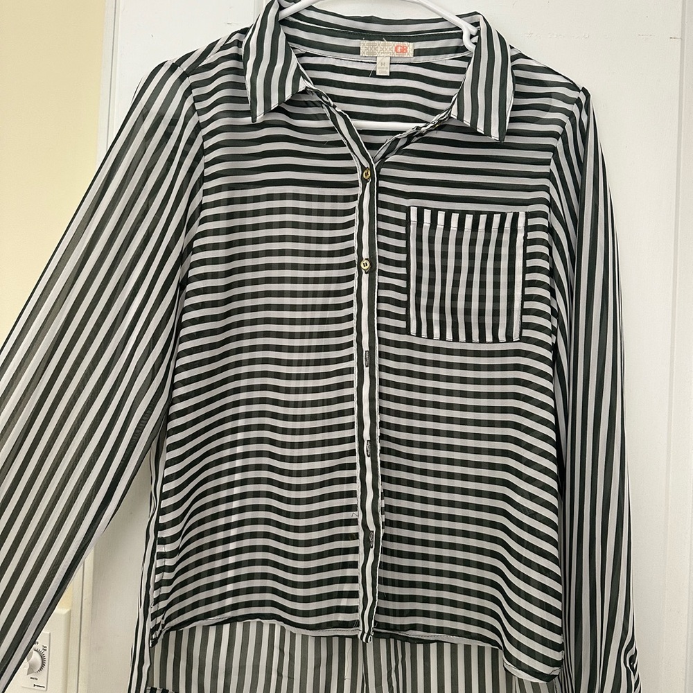 Green & White Striped Button Down Shirt